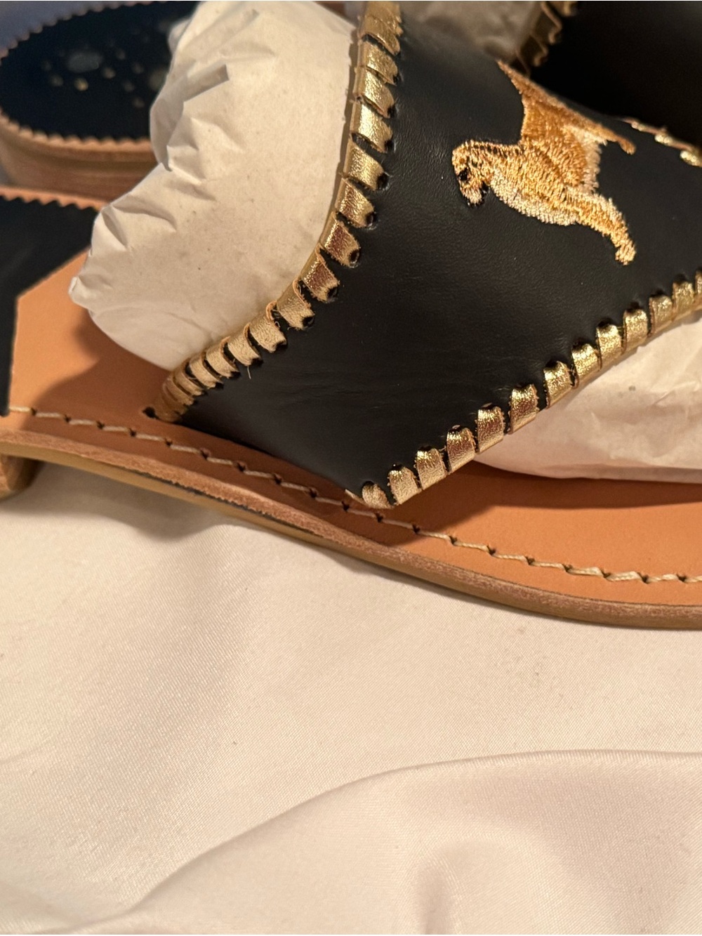 NWOT Jack Rogers Navy Blue & Tan Embroidered Dog Thong Sandals - Women’s size 9 - Picture 5 of 9